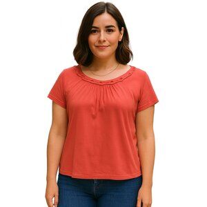 R-Q-T Women's 1X Coral Cap Sleeve Top